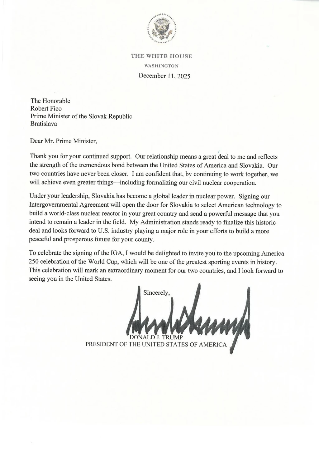 Pozvánka Roberta Fica do USA od Donalda Trumpa