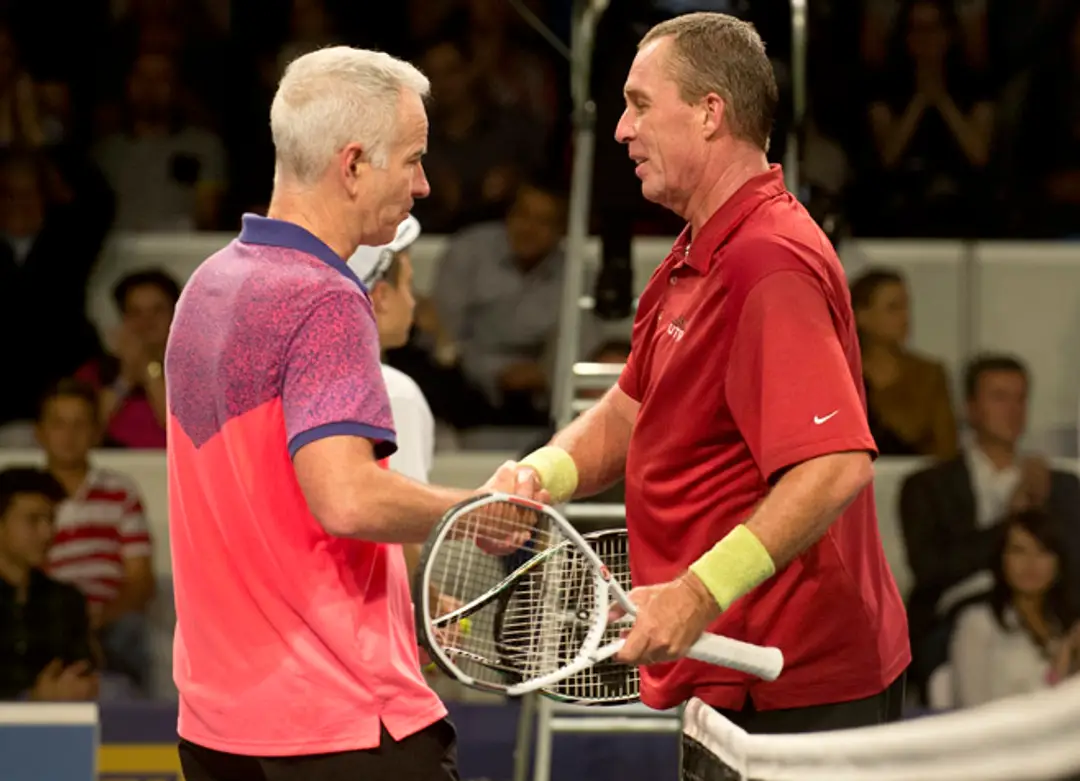John McEnroe a Ivan Lendl na exhibícii  v rámci 7. ročníka Tennis Champions.