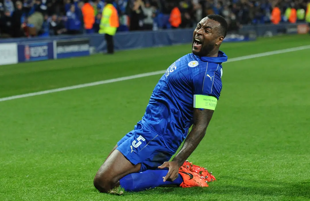 Kapitán Leicestru Wes Morgan jasá po svojom góle v odvete osemfinále LM proti Seville.