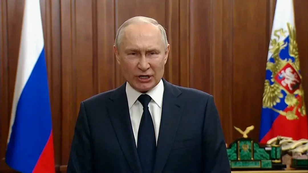 Vladimir Putin počas televízneho prejavu.