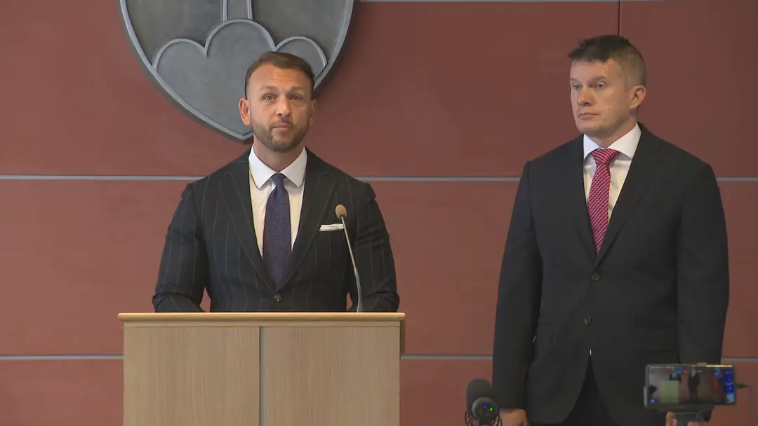 Tlačová konferencia šéfa Úradu inšpekčnej služby Zuriana a ministra vnútra Šutaja Eštoka.