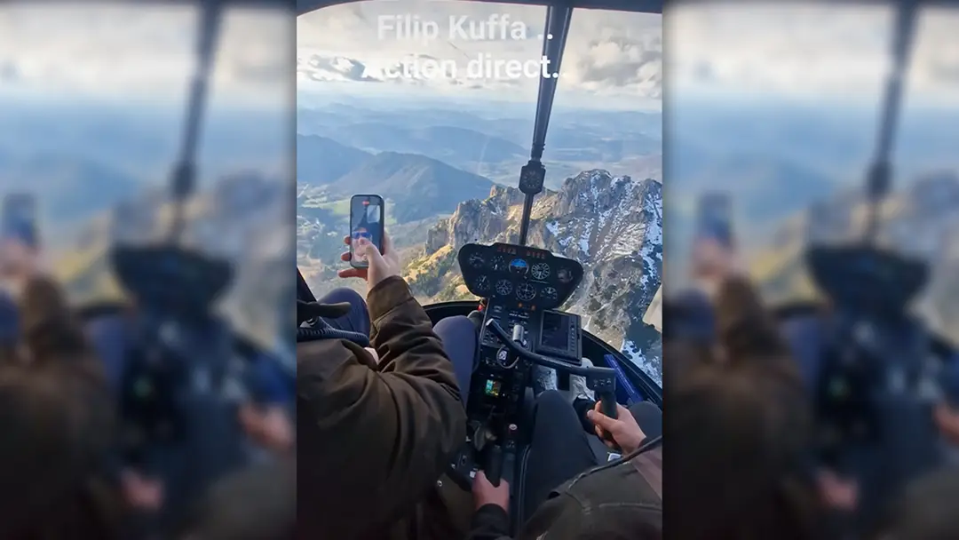 Filip Kuffa vo vrtuľníku nad Malou Fatrou.
