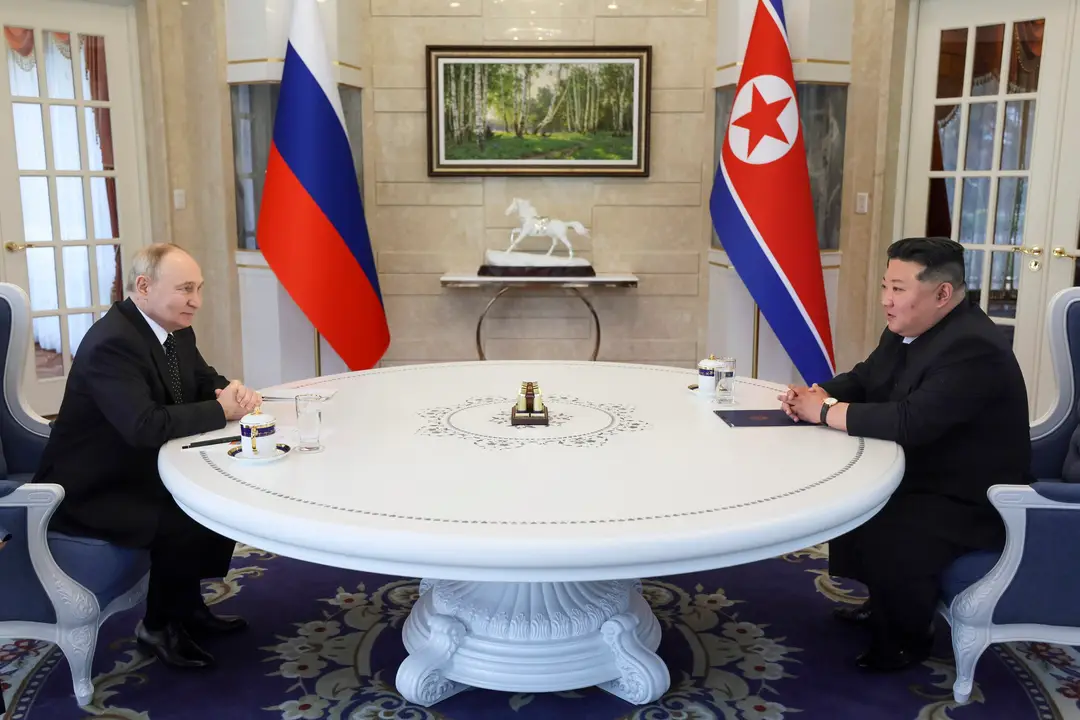 Ruský prezident Vladimir Putin a vodca KĽDR Kim Čong-un.