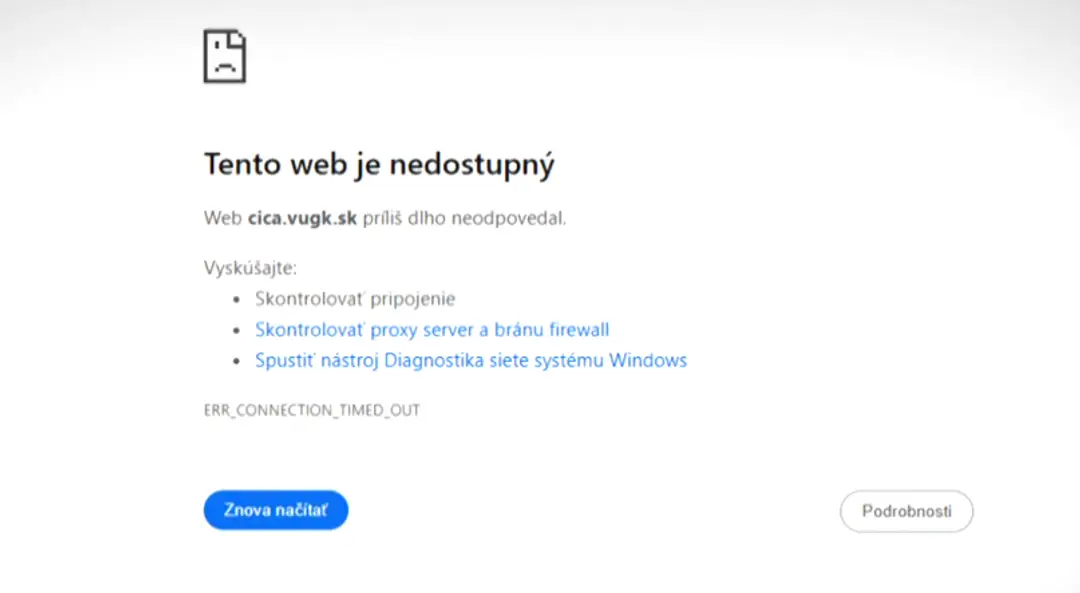 Nedostupná stránka katastra.