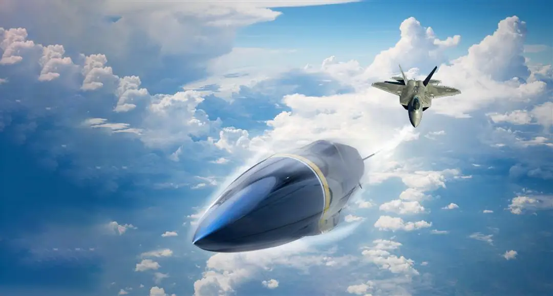 Vizualizácia - strela Mako vypálená zo stíhačky F-22 Raptor.