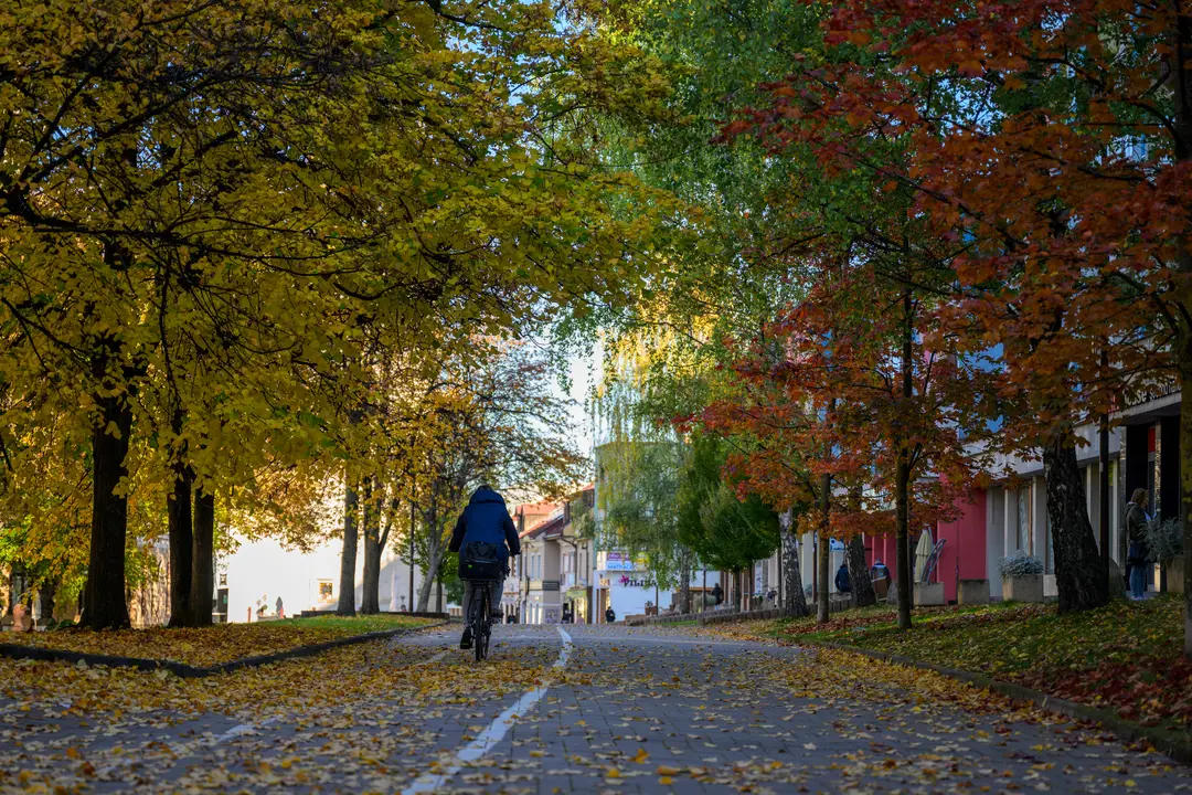 Na snímke ulica centra Popradu v jesennom odeve.
