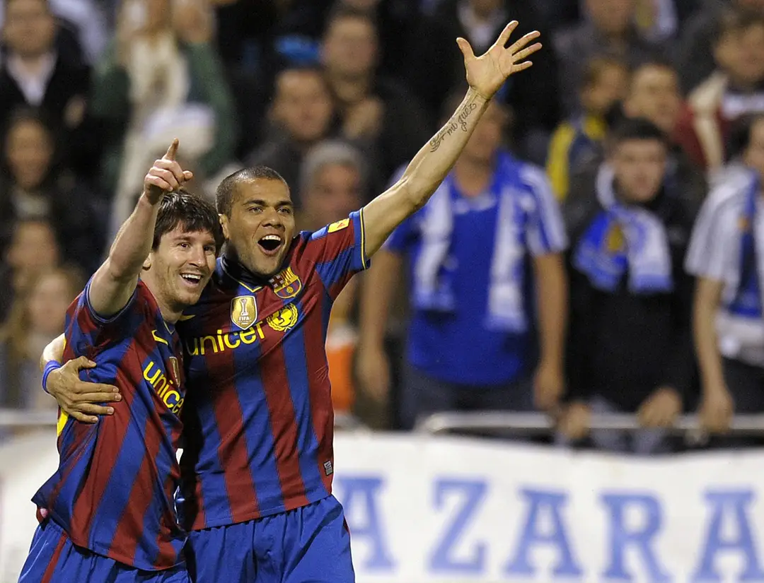 Dani Alves a Lionel Messi v drese FC Barcelona 