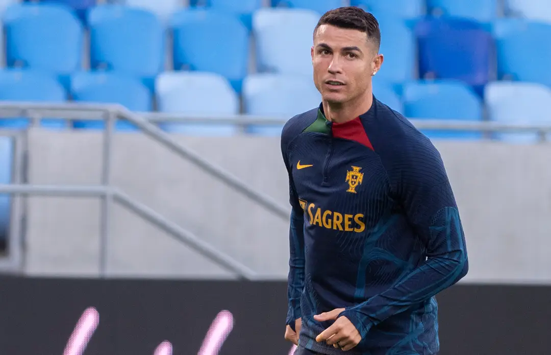 Na snímke portugalský futbalista Cristiano Ronaldo počas tréningu pred piatkovým zápasom kvalifikácie ME 2024 Slovensko - Portugalsko vo štvrtok 7. septembra 2023 v Bratislave.