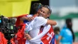 Na snímke slovenský atlét Matej Tóth oslavuje víťazstvo a zisk zlatej olympijskej medaily