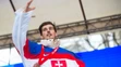 Patrik Rybár počas osláv bronzu zo ZOH 2022 na Námestí SNP v Bratislave.