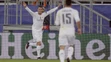 Cristiano Ronaldo oslavuje gól v zápase LM Šachtar Doneck - Real Madrid v Ľvove.