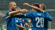 Na snímke radosť hráčov Slovenska po strelení prvého gólu v prípravnom futbalovom zápase Slovensko – Island.