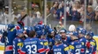 Na snímke slovenskí hokejoví reprezentanti sa radujú po víťazstve.