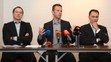 Peter Bondra, Richard Lintner a Miroslav Šatan na spoločnom brífingu..
