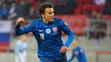 Dávid Strelec sa teší po strelení gólu v kvalifikácii MS 2022 proti Slovinsku.