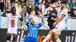 Na snímke zľava Philip Azango (Trnava), Tigran Barseghjan (Slovan) a Adrian Zeljkovič (Trnava).
