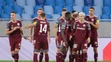 Na snímke futbalisti Podbrezovej sa tešia z gólu