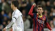 Na archívnej snímke El Clasico 2014 je Cristiano Ronaldo (Real Madrid) a Lionel Messi (FC Barcelona).