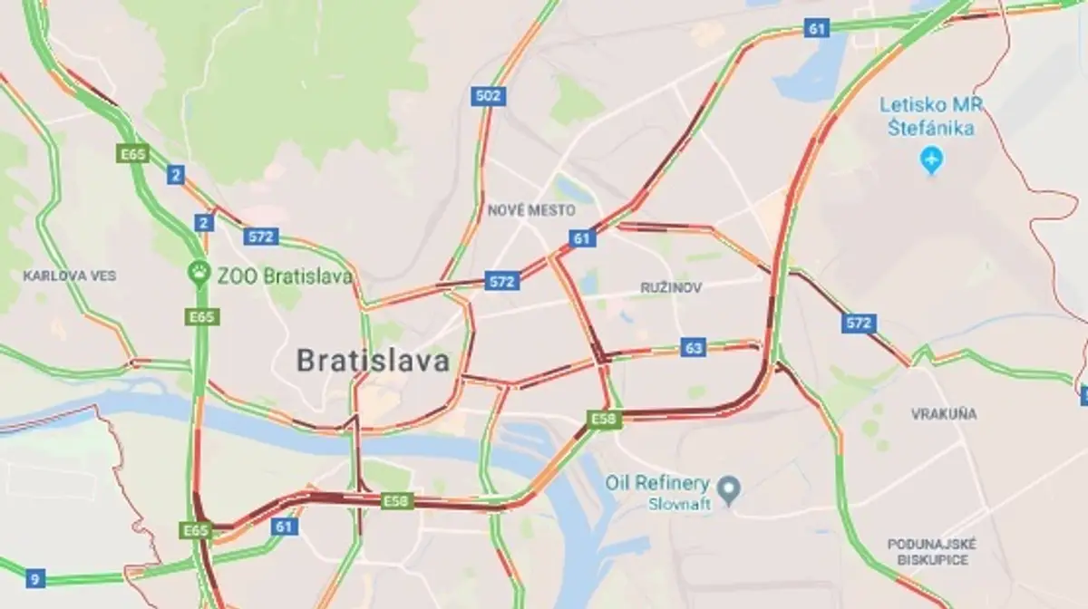 Dopravná situácia v Bratislave.