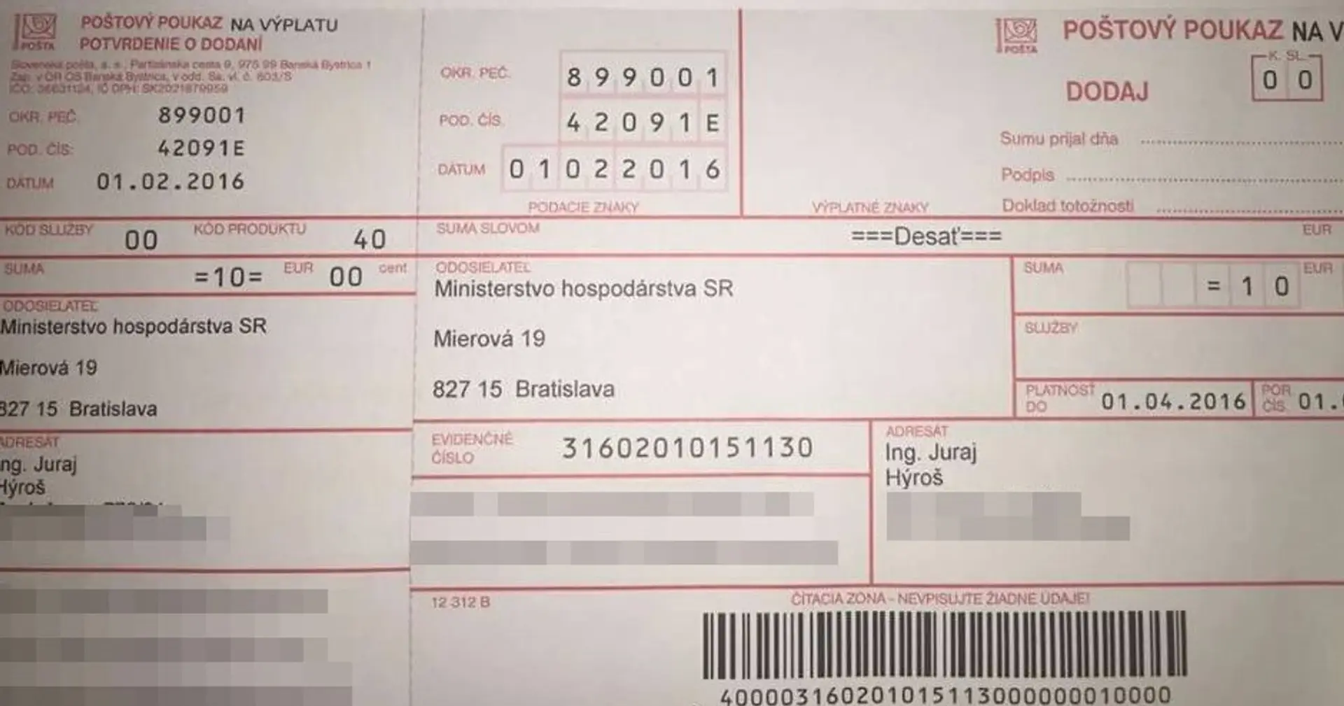 Desaťeurová vratka za plyn