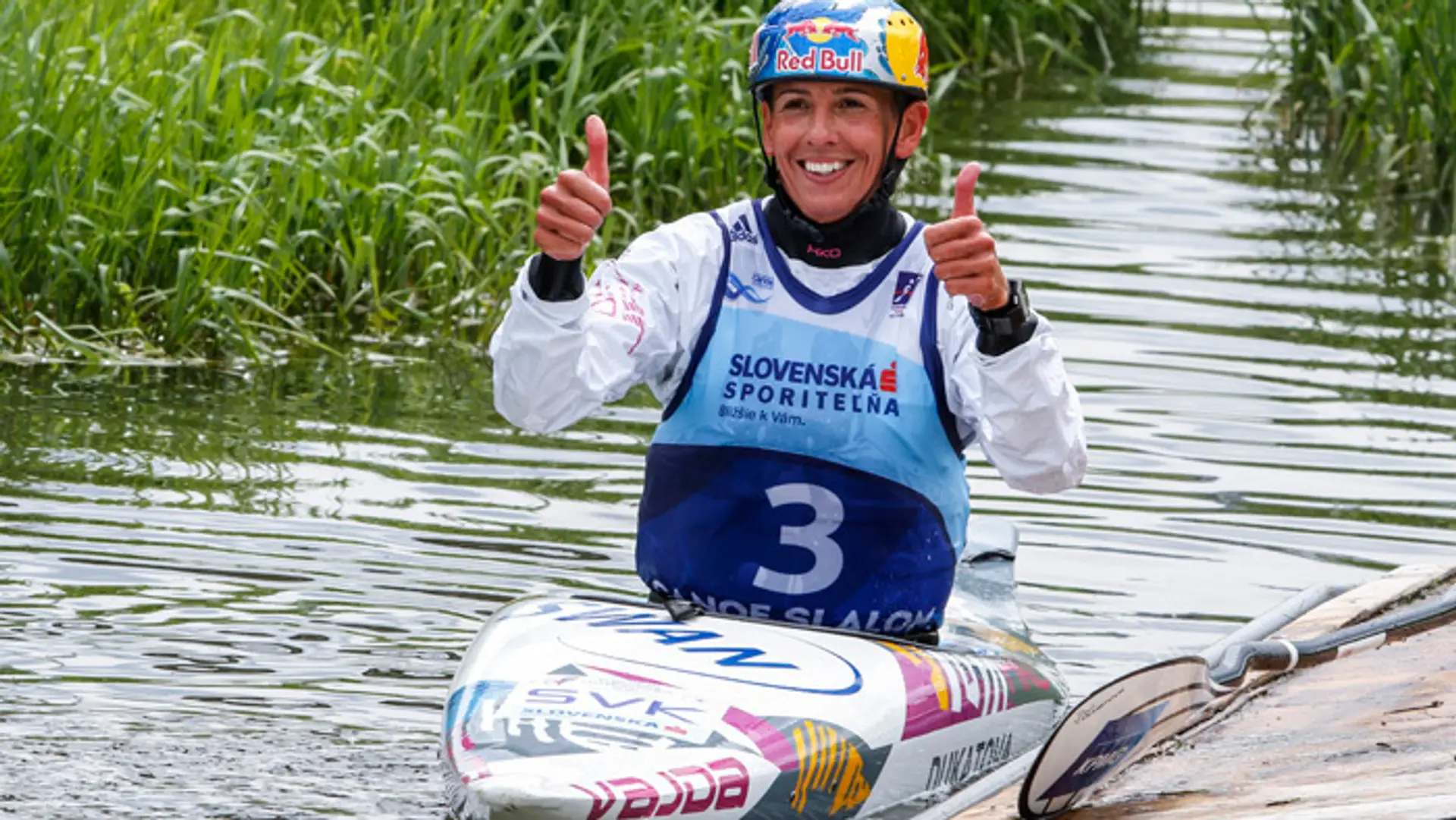  Jana Dukátová v kategórii K1 žien po finálovej jazde na ME vo vodnom slalome v Liptovskom Mikuláši.