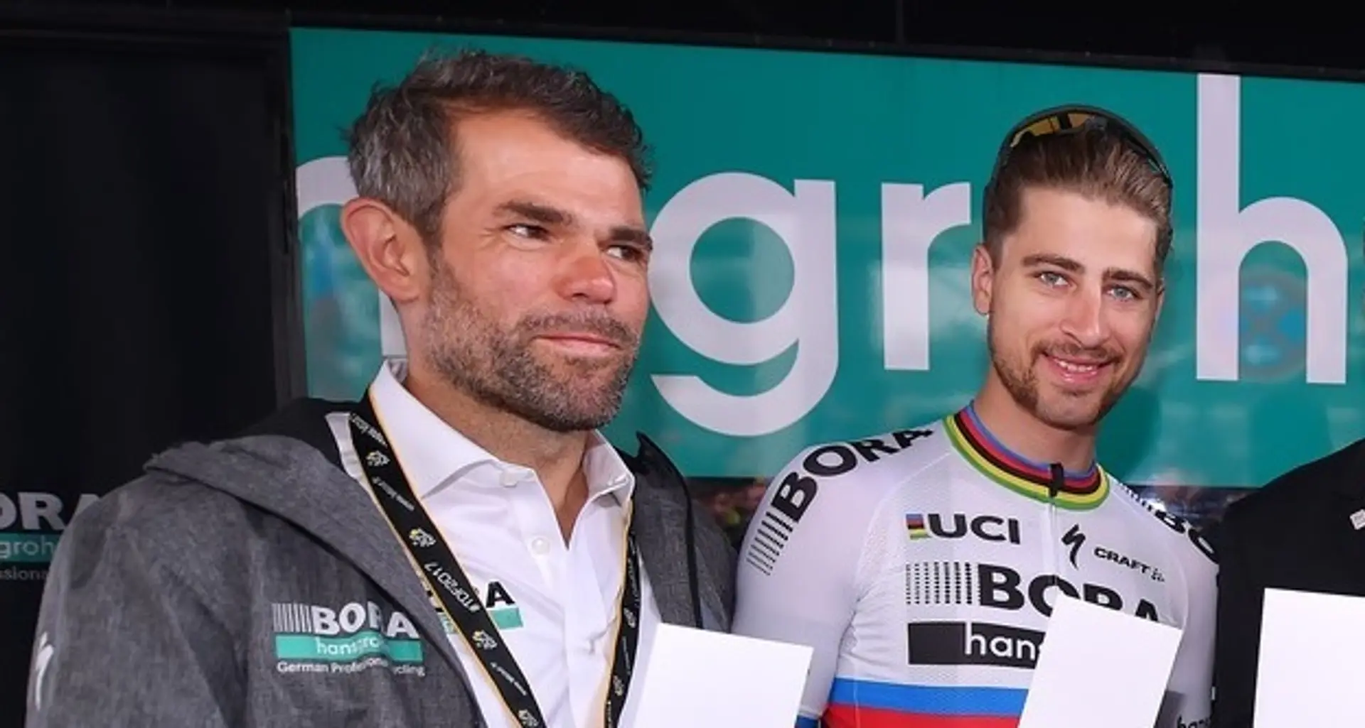 Šéf tímu Bora-Hansgrohe Ralph Denk a Peter Sagan.