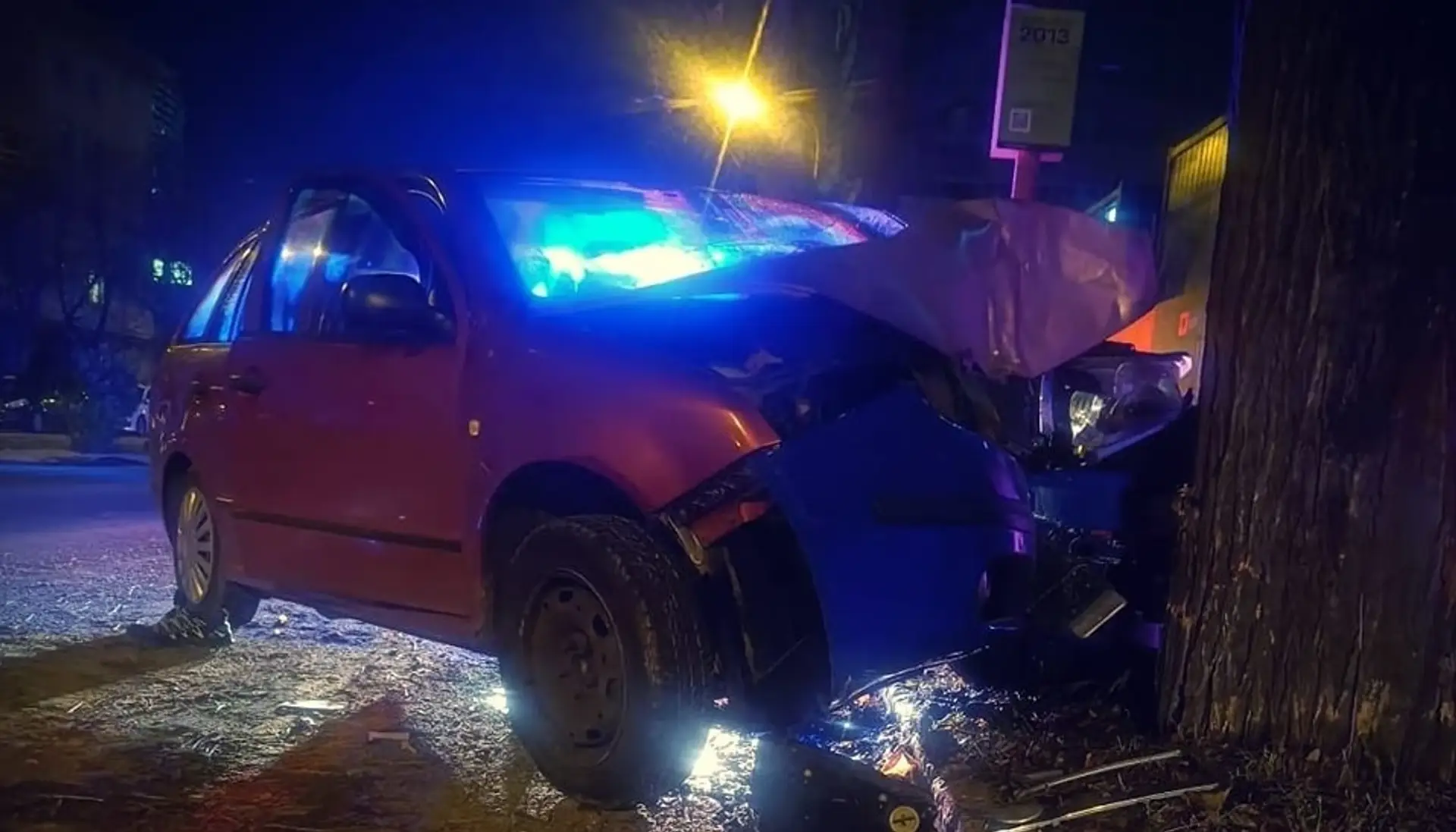 Auto po náraze do stromu.