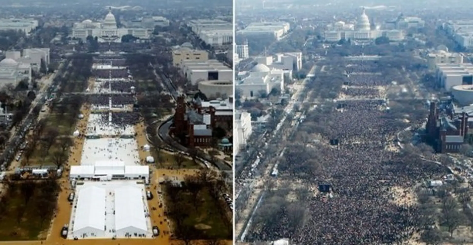 Prvá fotka je z trumpovej inaugurácie, tá druhá z Obamovej v roku 2009.