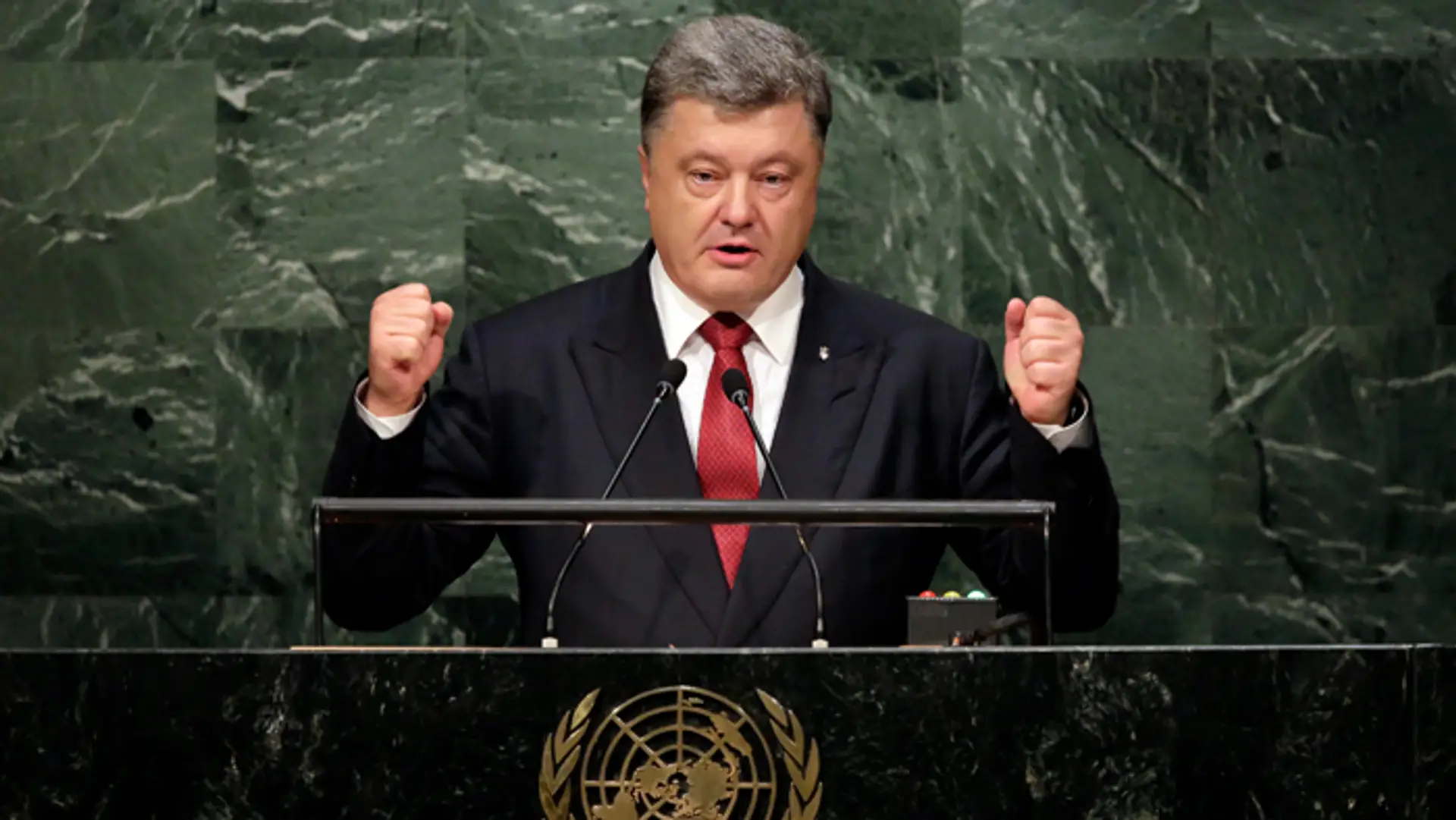 Ukrajinský prezident Petro Porošenko počas prejavu na VZ OSN.