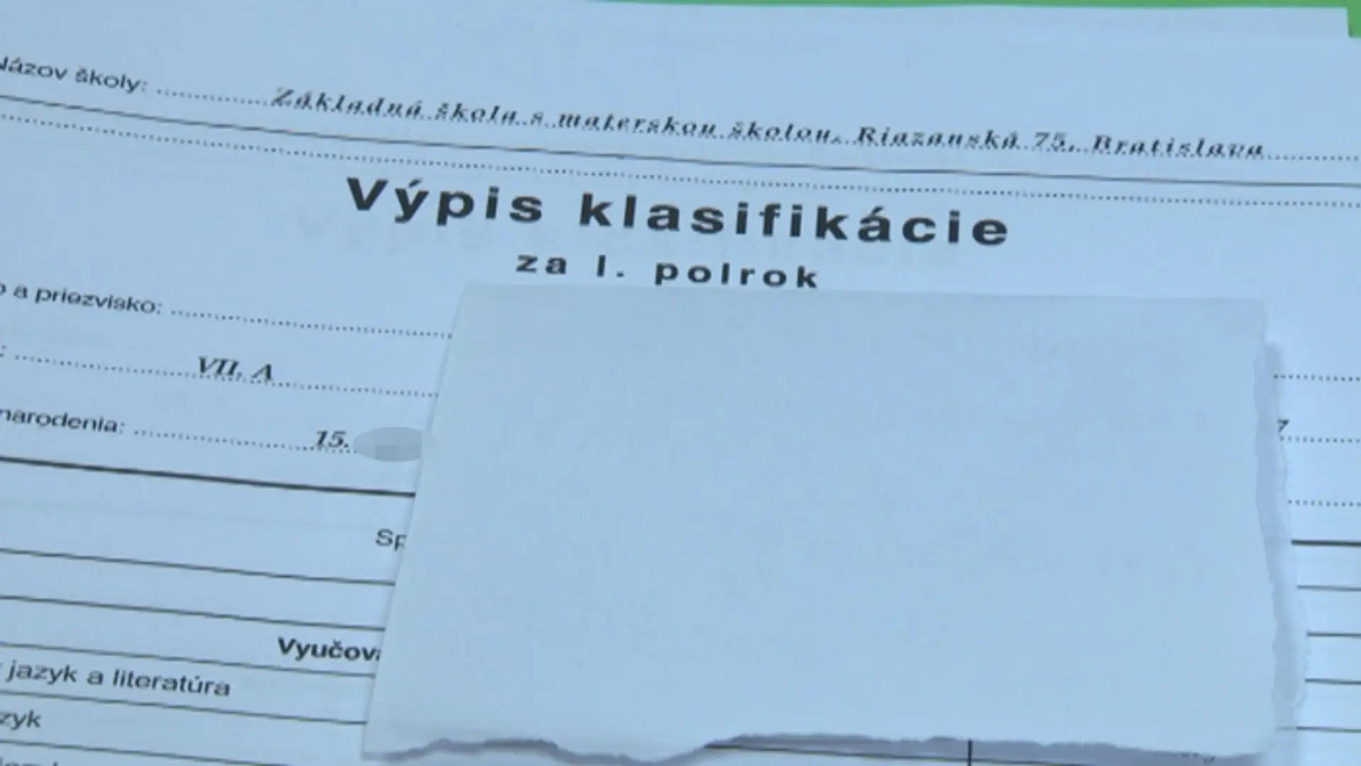 Výpis klasifkácie za I. polrok
