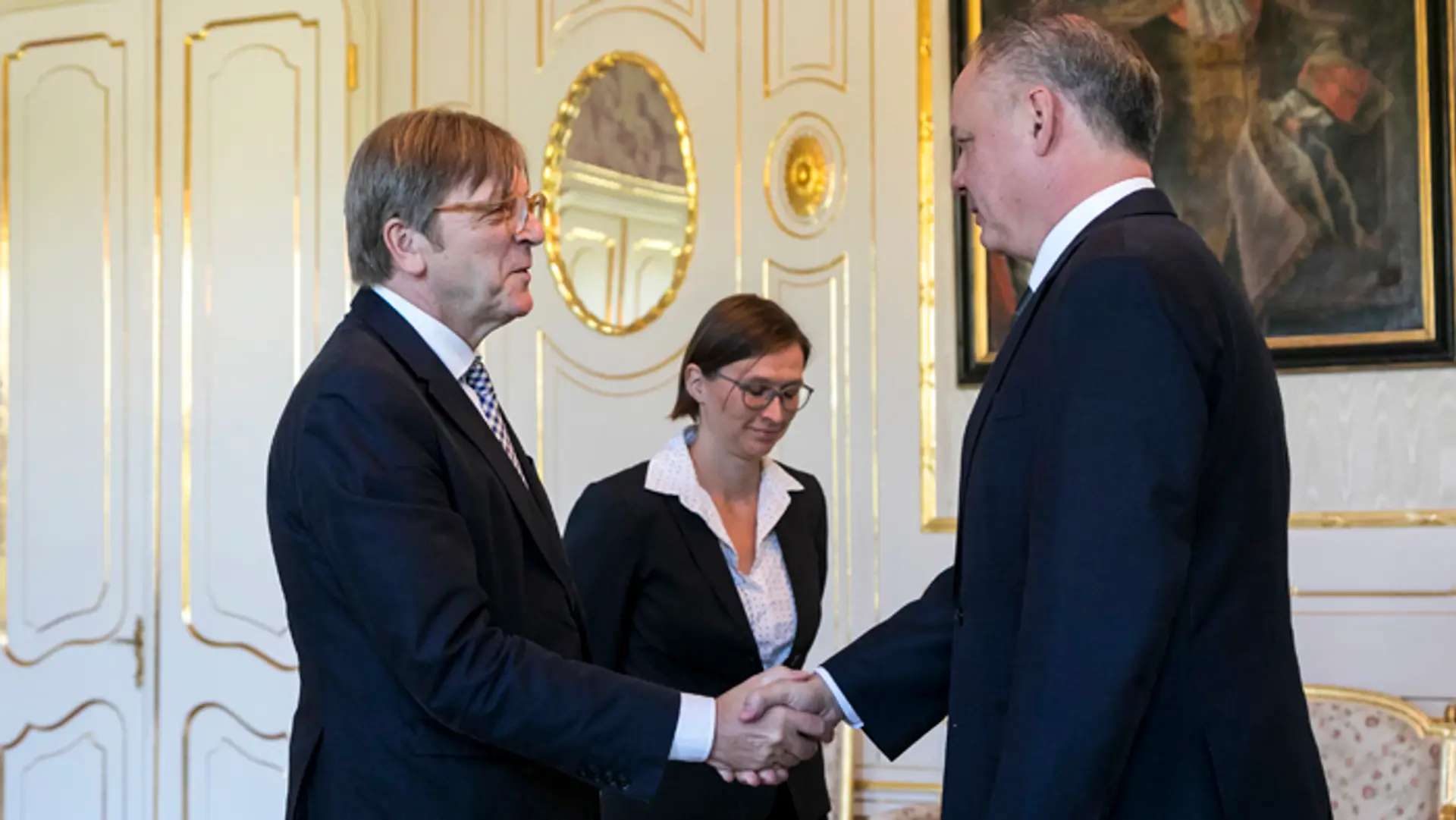 Predsedu Aliancie liberálov a demokratov za Európu (ALDE) Guy Verhofstadt a prezident Andrej Kiska. 