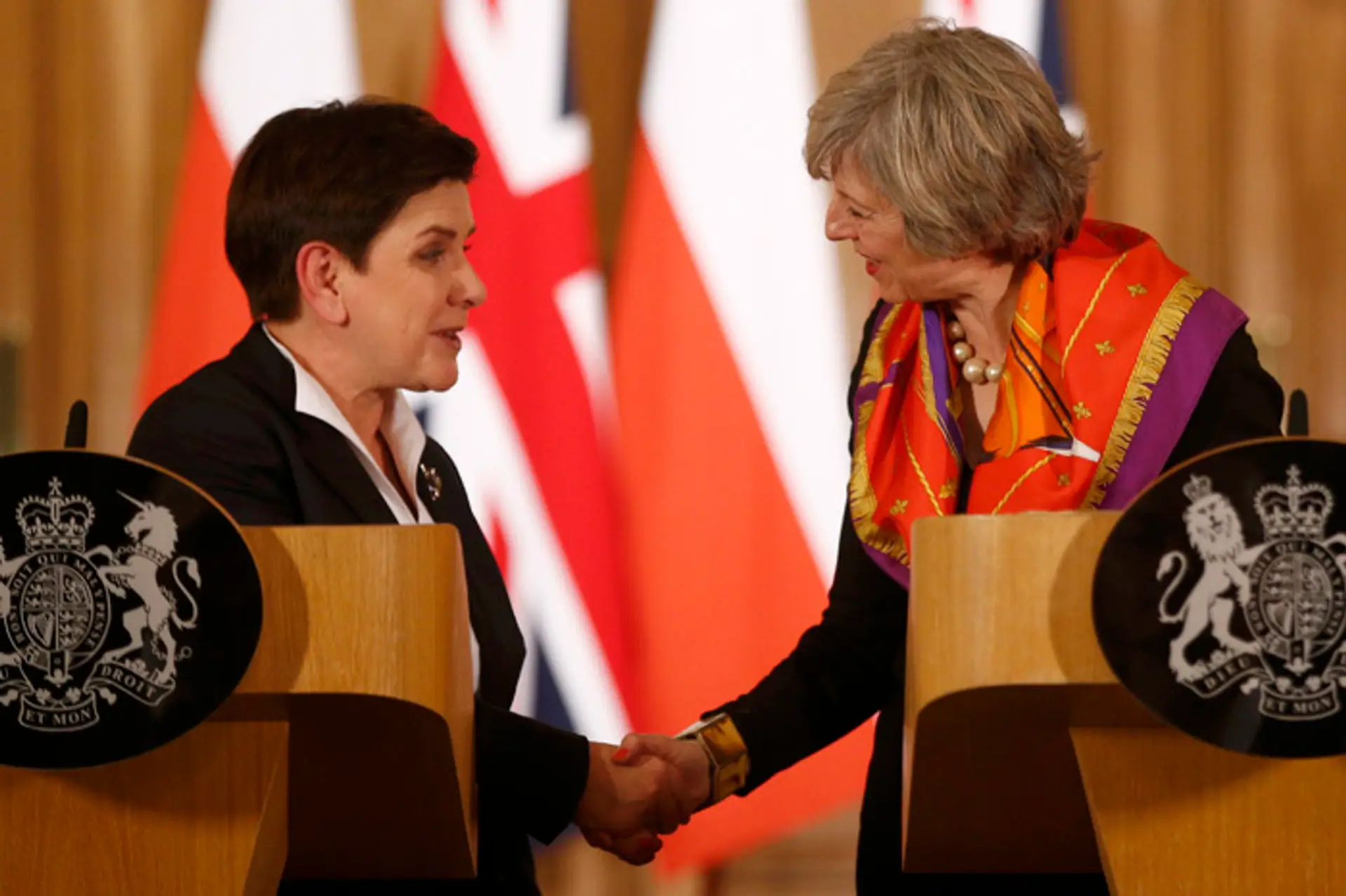 Premiérky Poľska a Veľkej Británie  -  Beata Szydlová a Theresa Mayová.