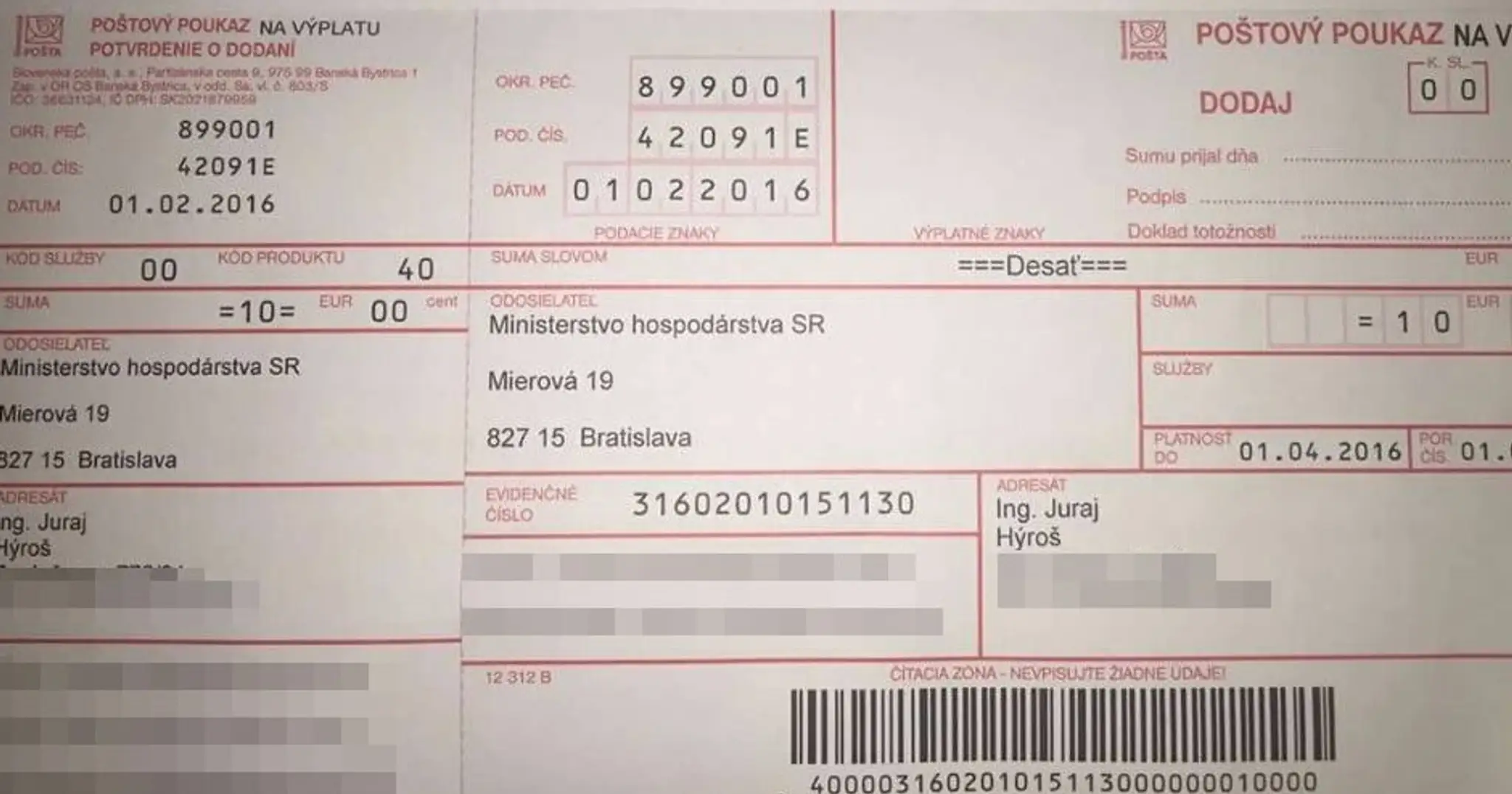 Desaťeurová vratka za plyn