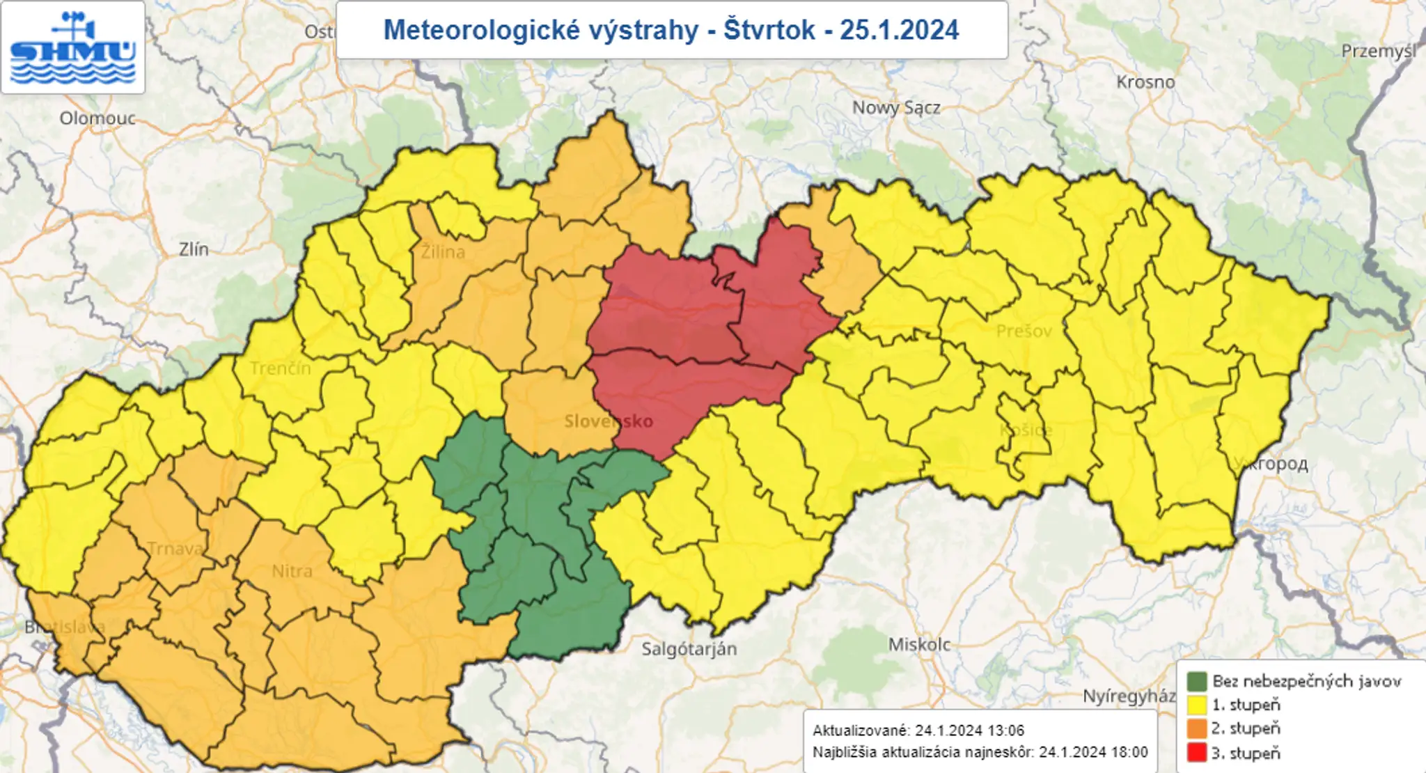Výstrahy na štvrtok 25. januára.
