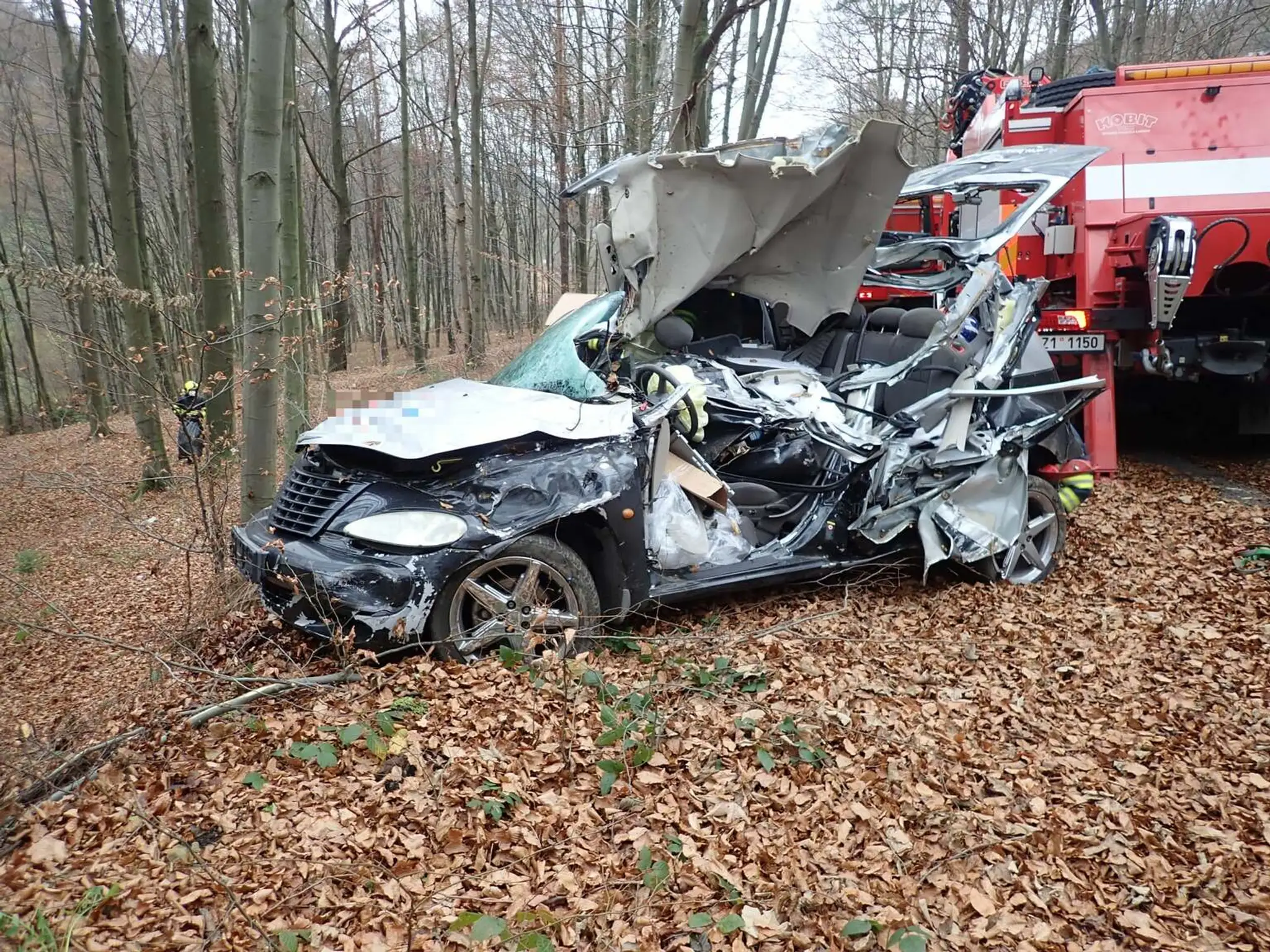 Auto sa zakliesnilo medzi stromy.