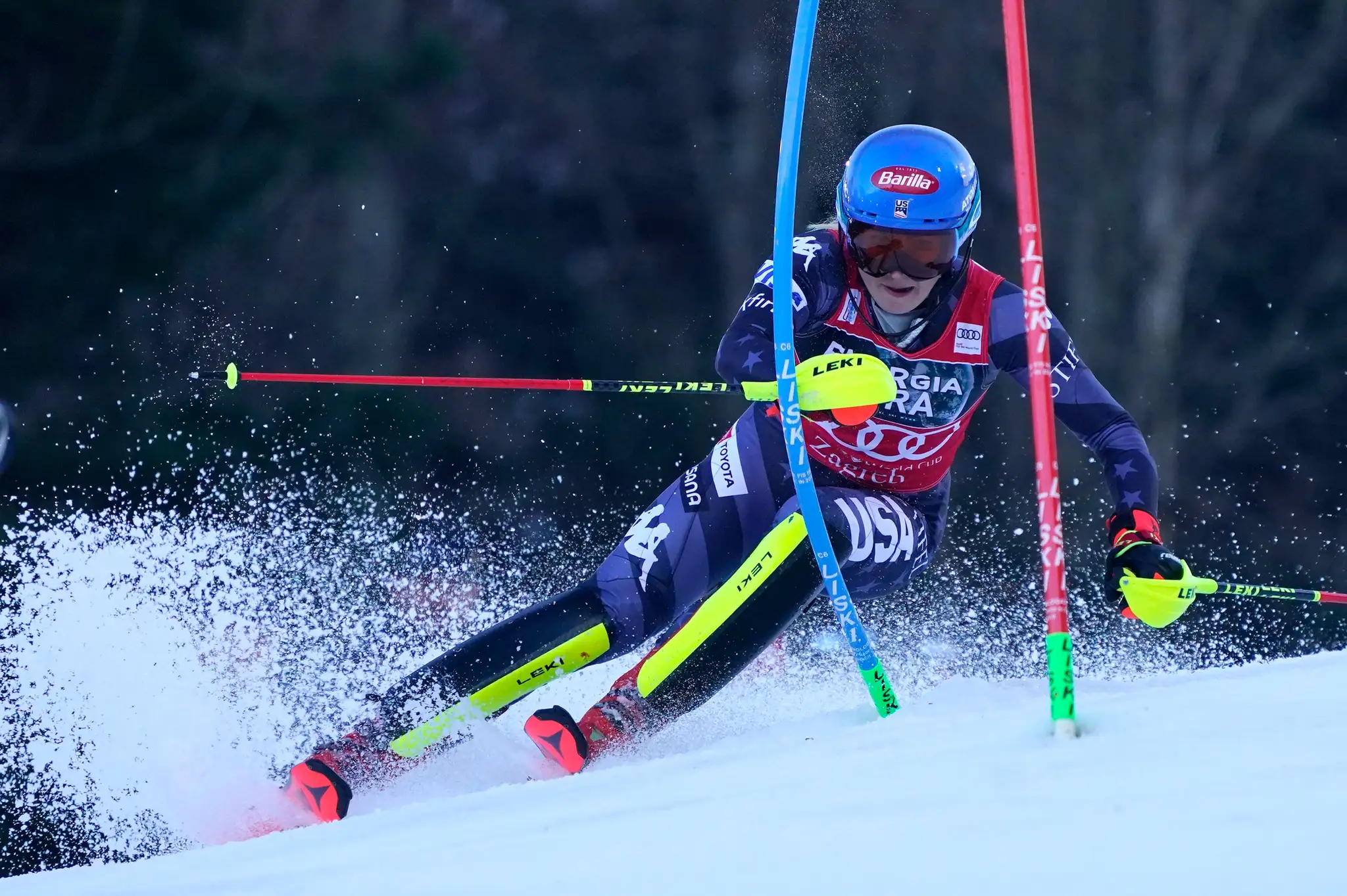 Mikaela Shiffrinová v prvom kole slalomu žien Svetového pohára v alpskom lyžovaní v Záhrebe.