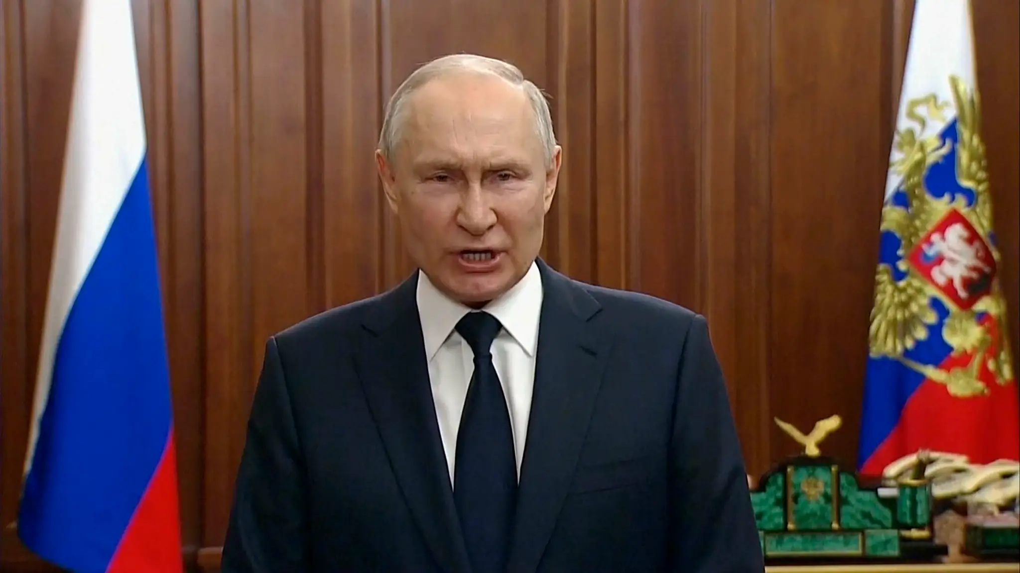 Vladimir Putin počas televízneho prejavu.