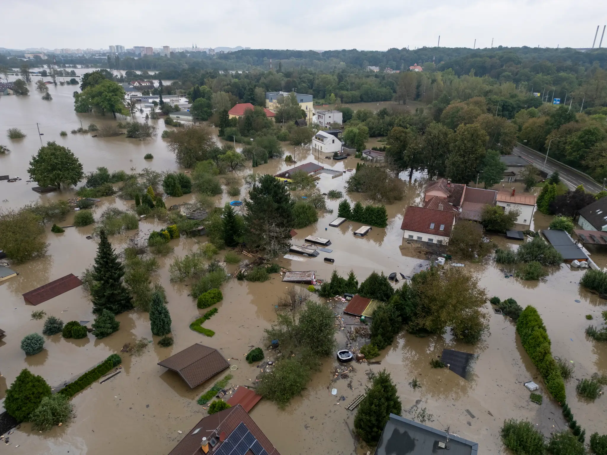 Zaplavené domy v Ostrave