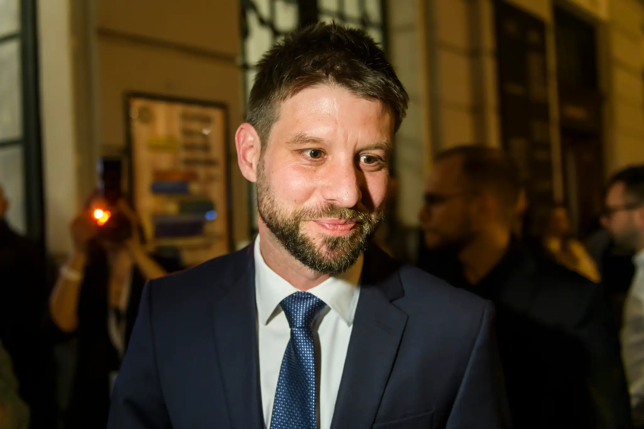 Michal Šimečka vo volebnej centrále Ivana Korčoka