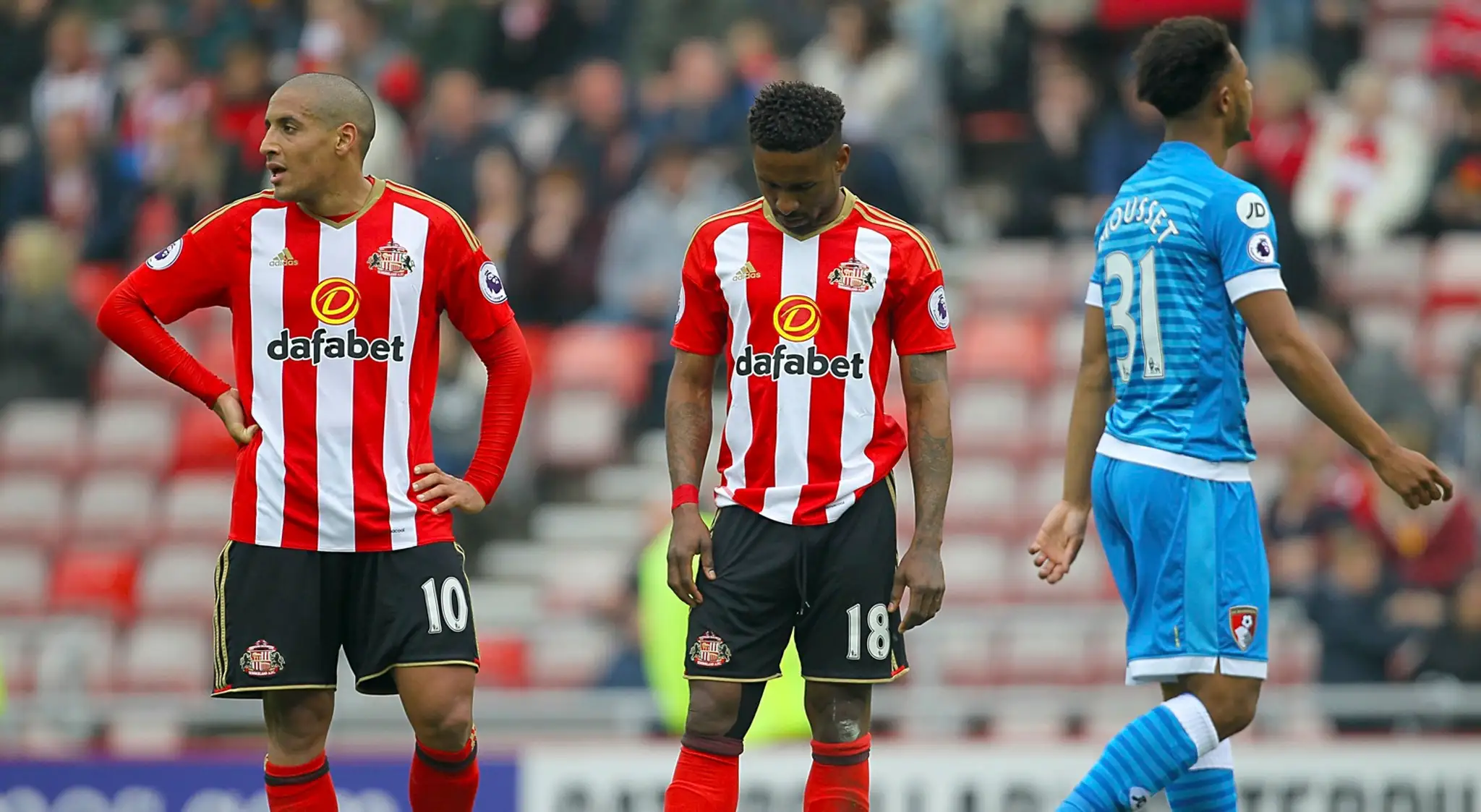 Sklamanie hráčov Sunderlandu po inkasovanom góle.