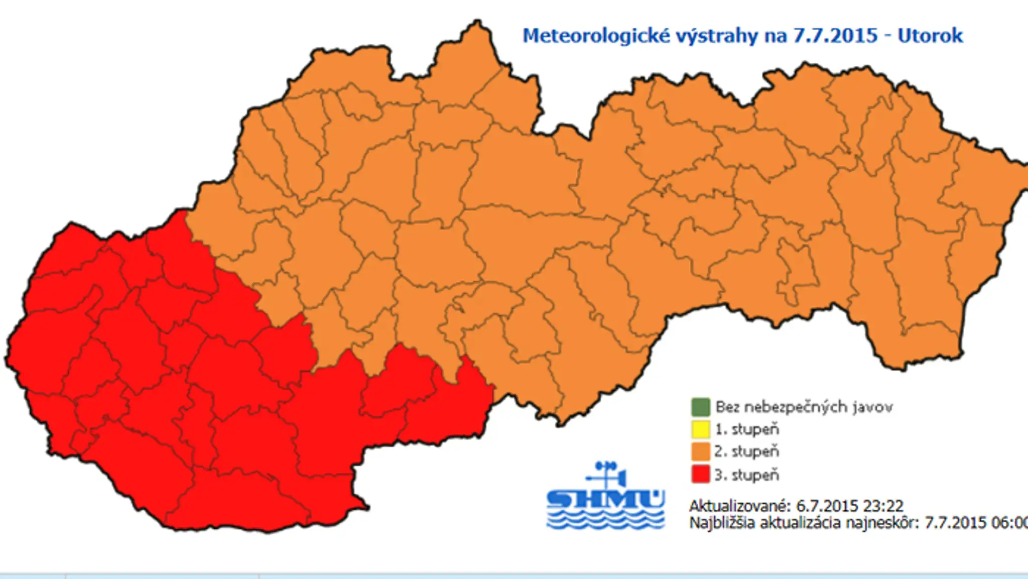 SHMÚ vydal výstrahu 3.stupňa.