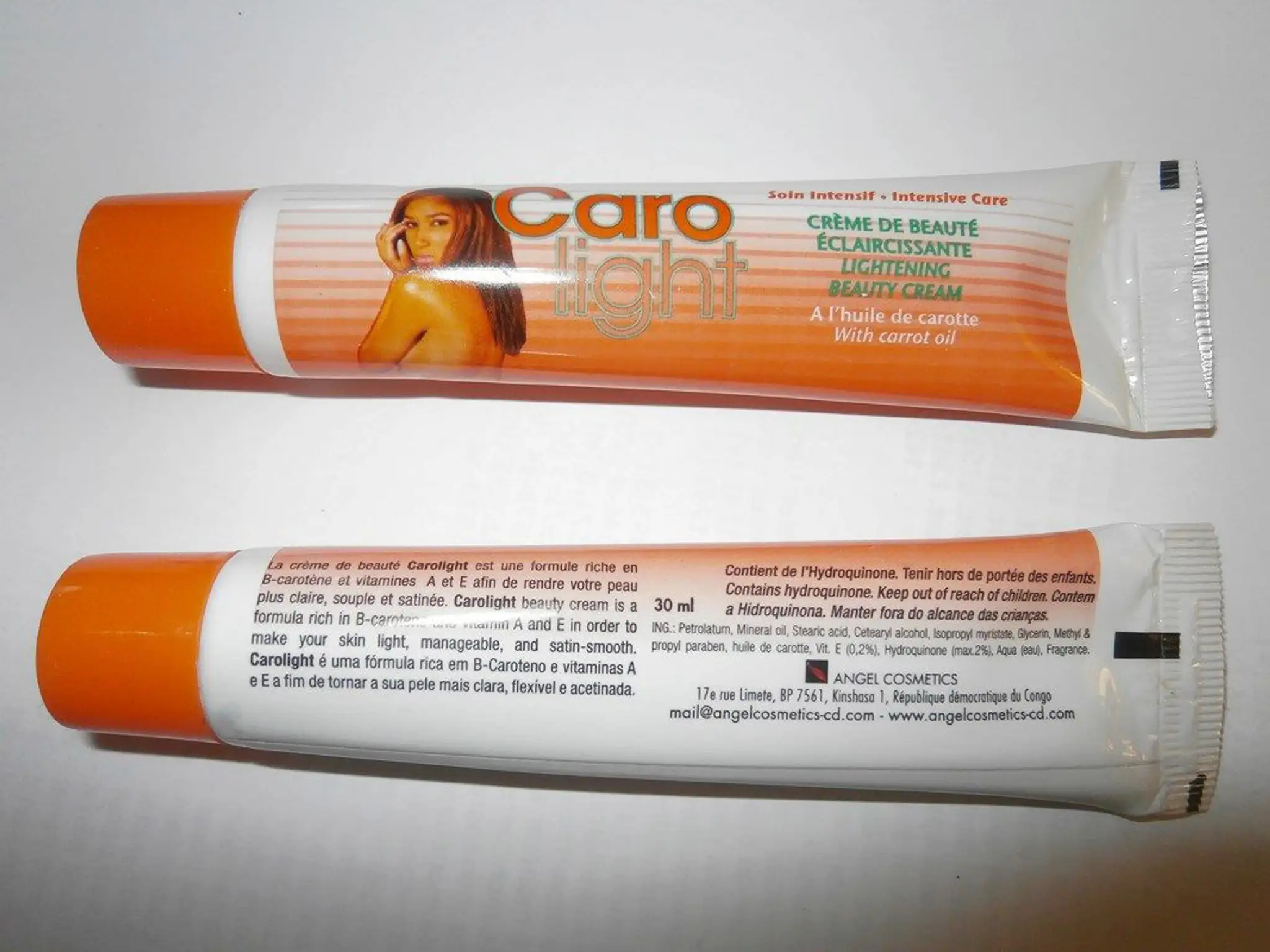 Nebezpečný výrobok na zosvetlenie pokožky "Caro Light" značky Angel Cosmetics 