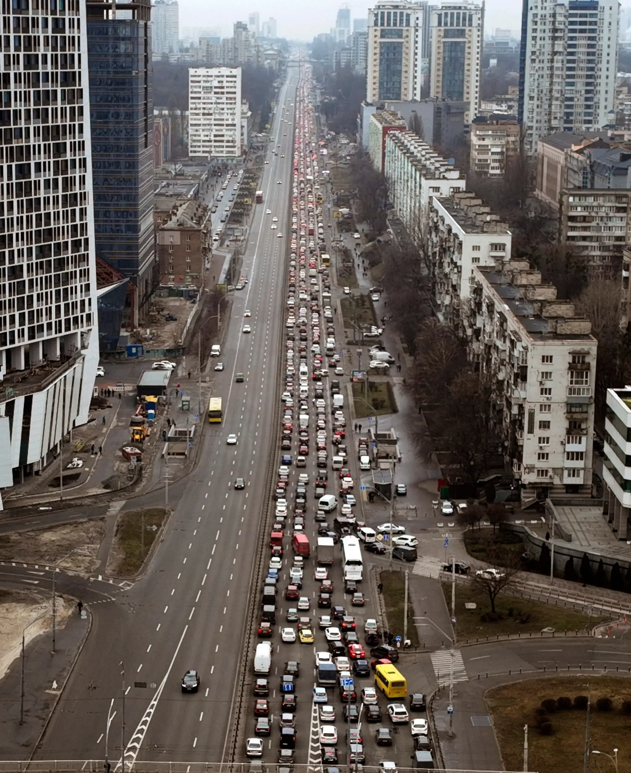 Ochromená doprava v Kyjeve (24.2.2022)