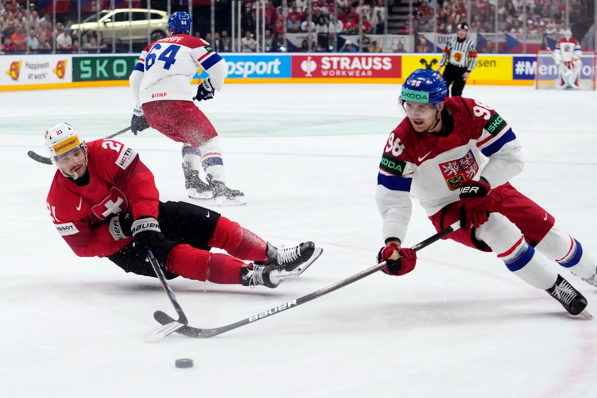 Momentka z finále majstrovstiev sveta v hokeji 2024