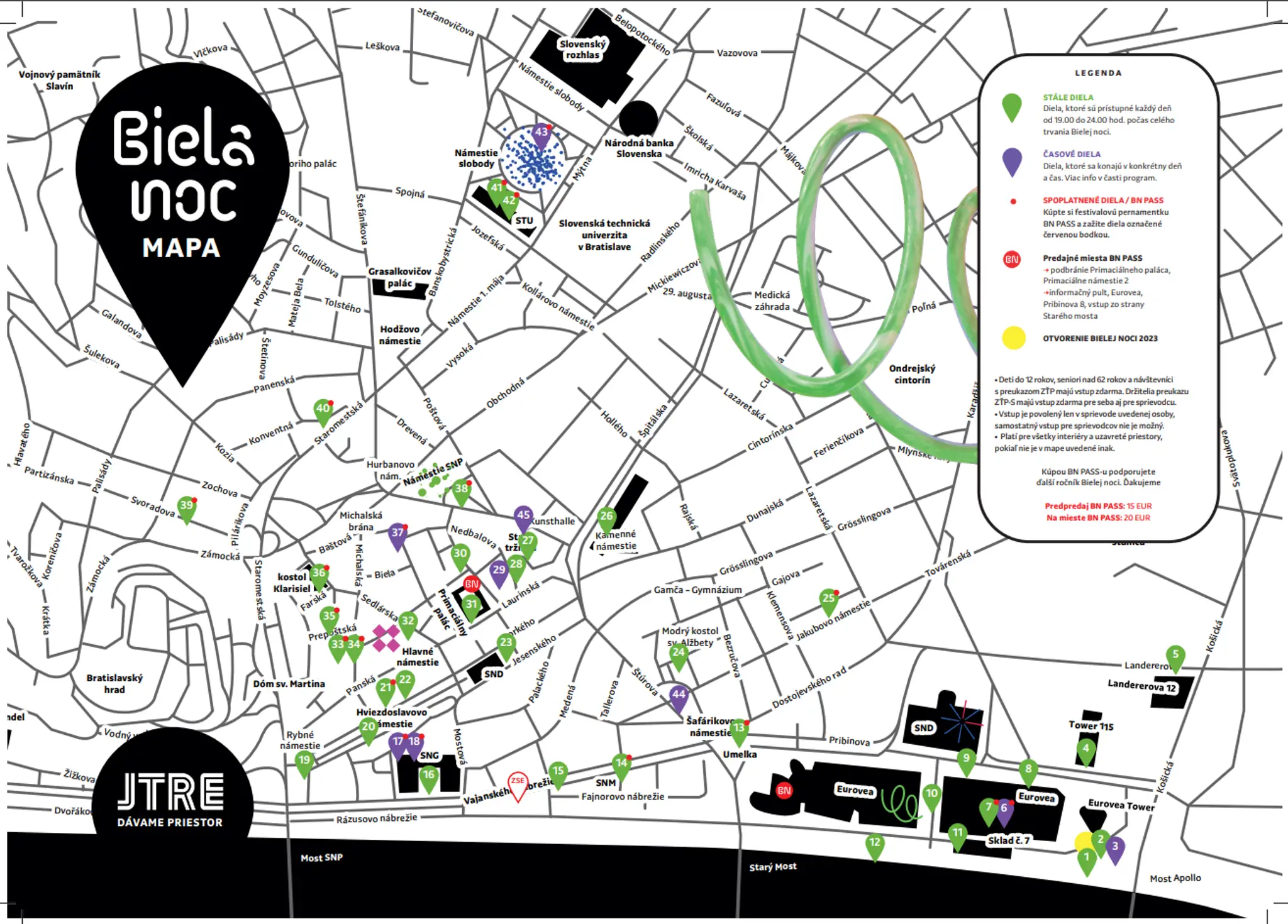 Biela noc mapa