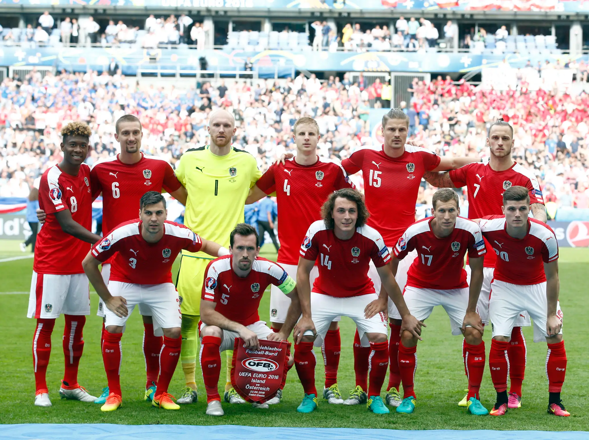 Rakúska futbalová reprezentácia pred zápasom s Islandom na ME.