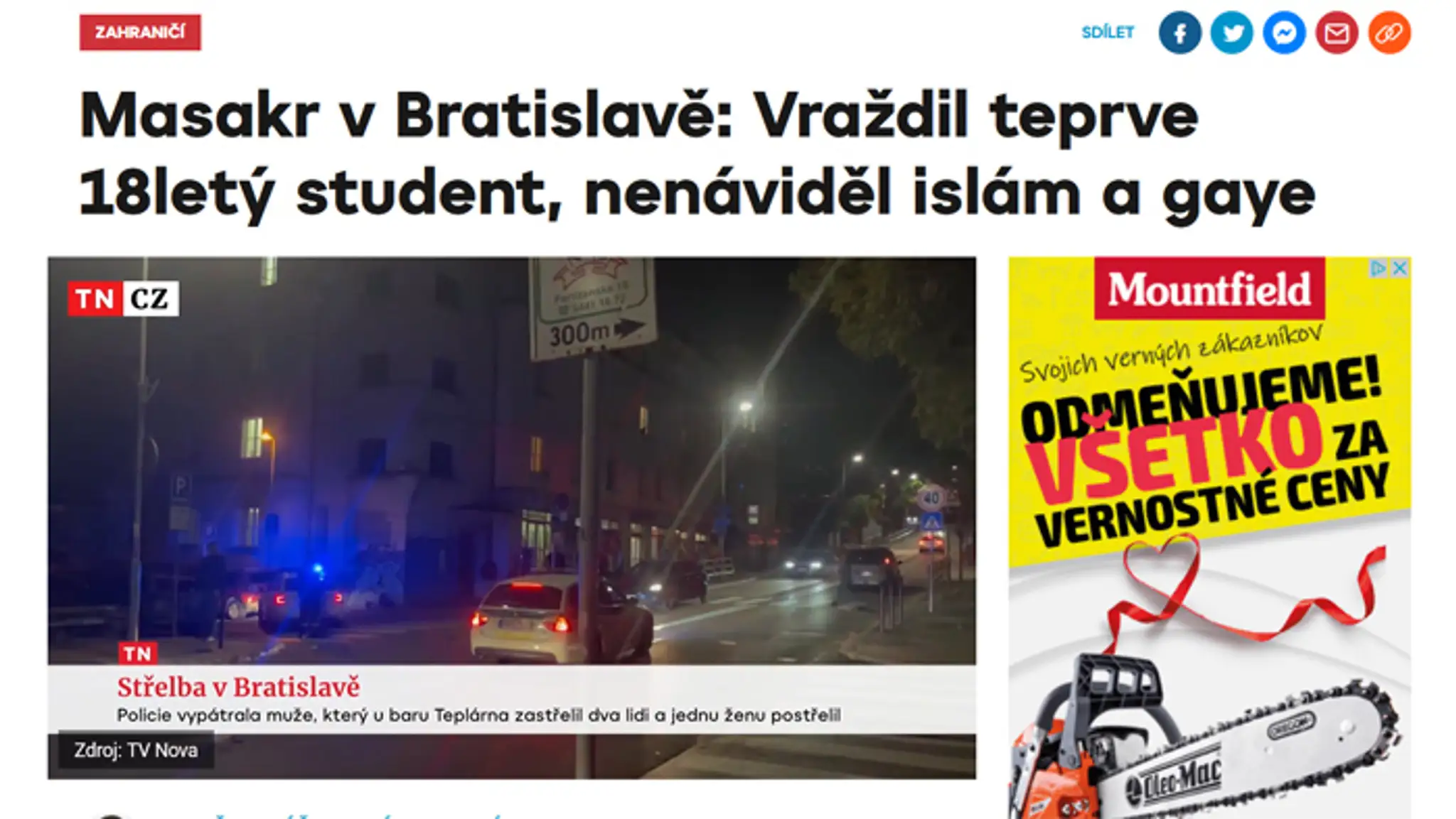 O vražde na Slovensku informuje česká televízia NOVA a portál TN.cz.