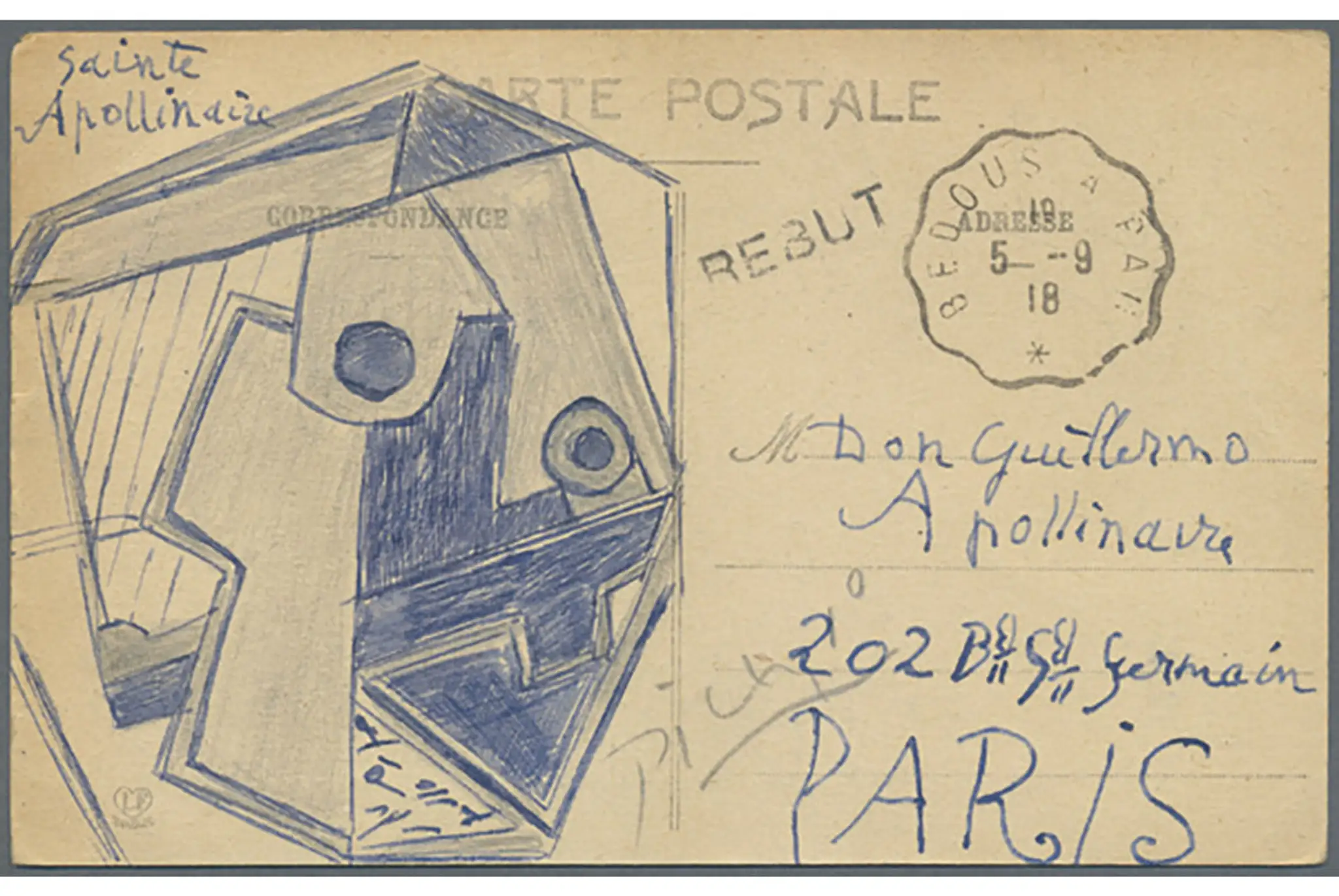 Picassova pohľadnica Apollinaireovi.