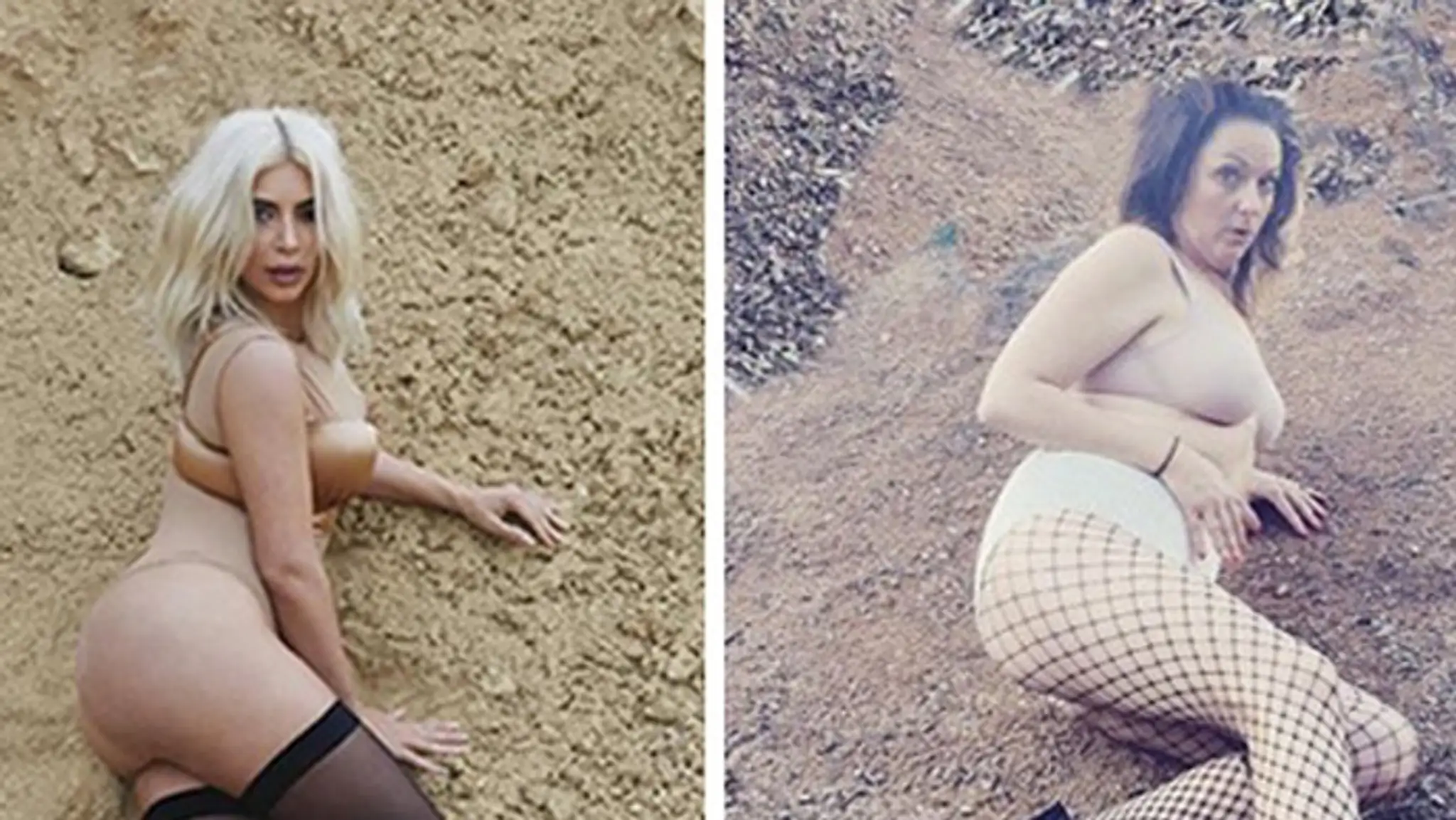 Kim Kardashian a paródia na jej fotku.
