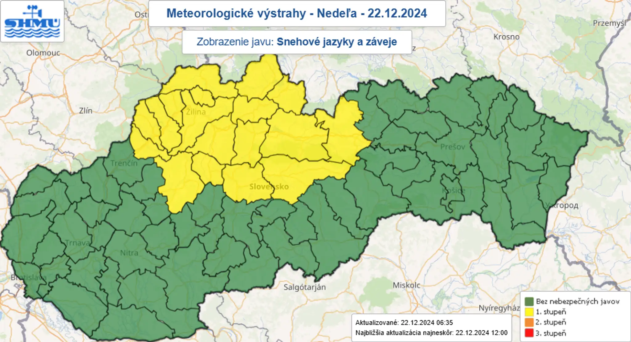 Aktuálne výstrahy pred snehovými jazykmi a závejmi.
